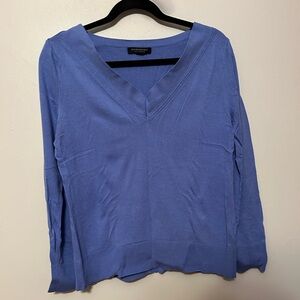 Silk Cashmere Blend Blue V-Neck Sweater